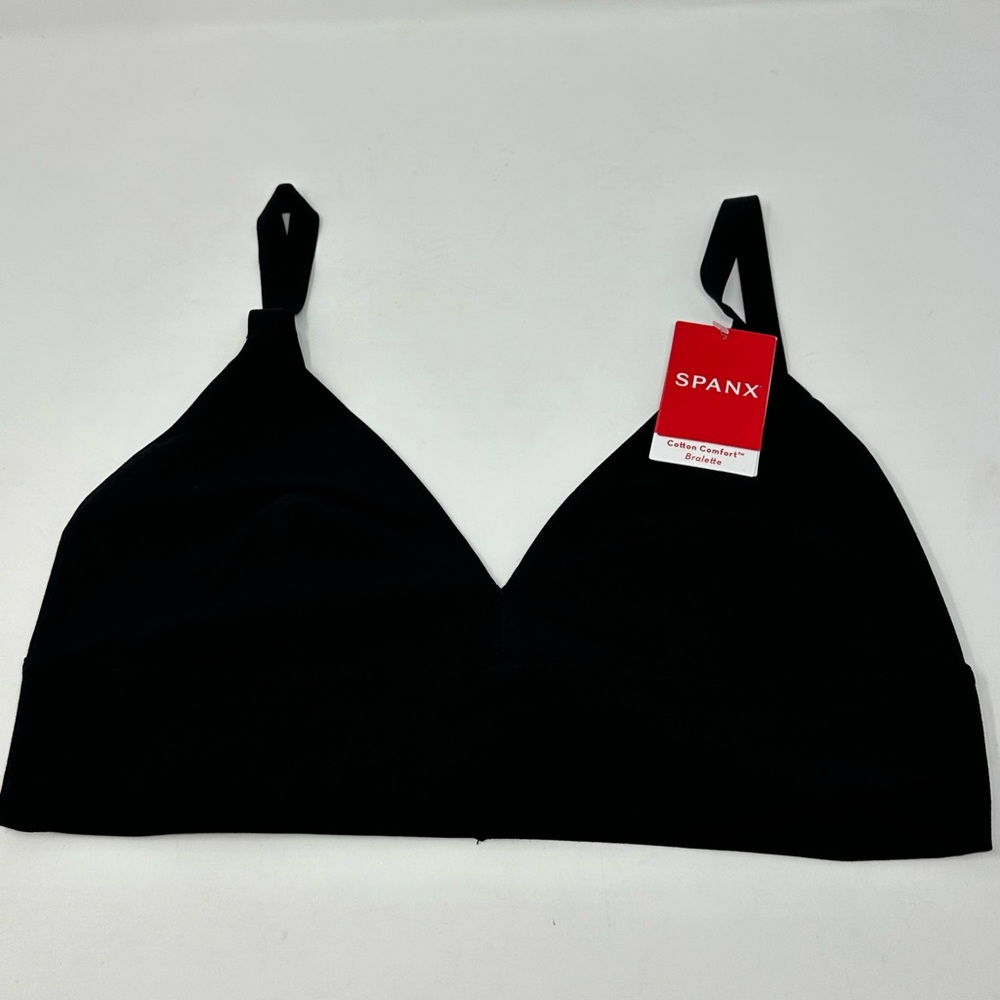 NEW! SPANX Better Base Cotton Comfort Sz L Bralette Very Black 30048R W1